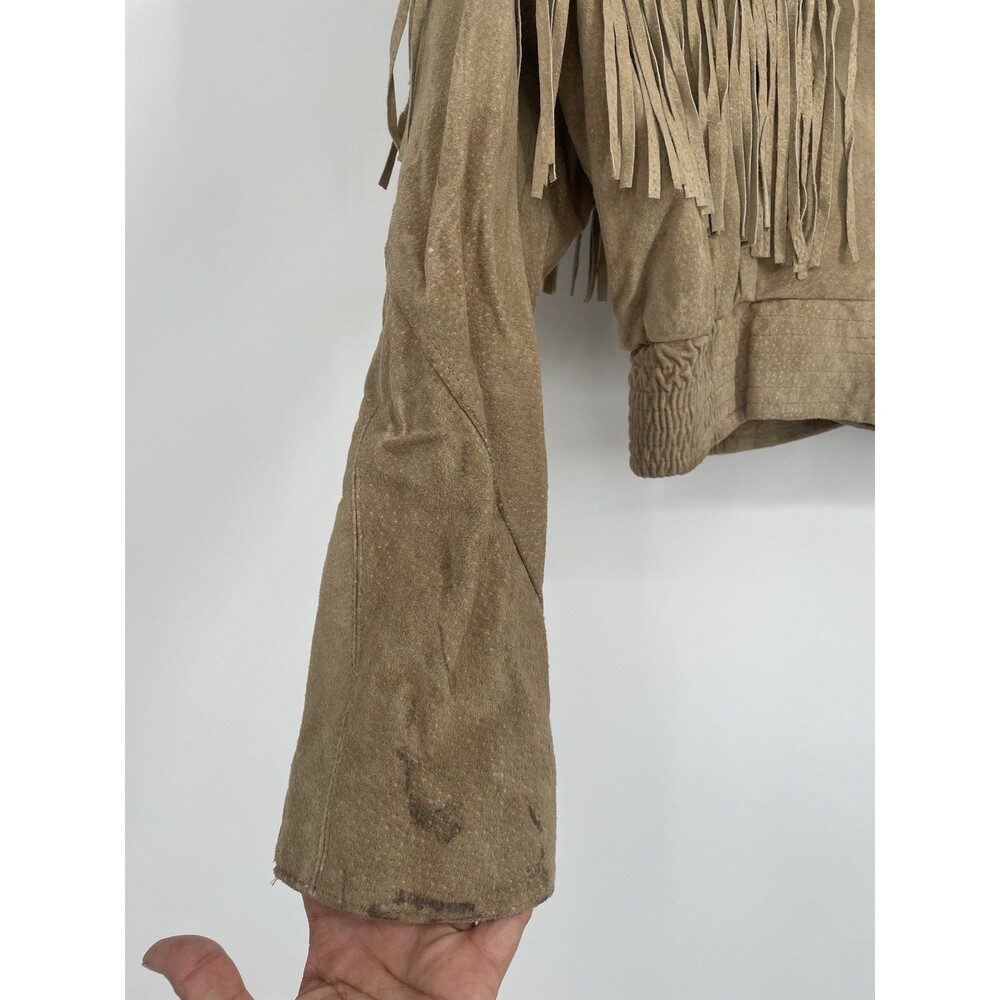 Vintage 80s Western Fringe Suede Leather Cropped Jacket Chia Boho Rodeo Cowgirl - Picture 10 of 16